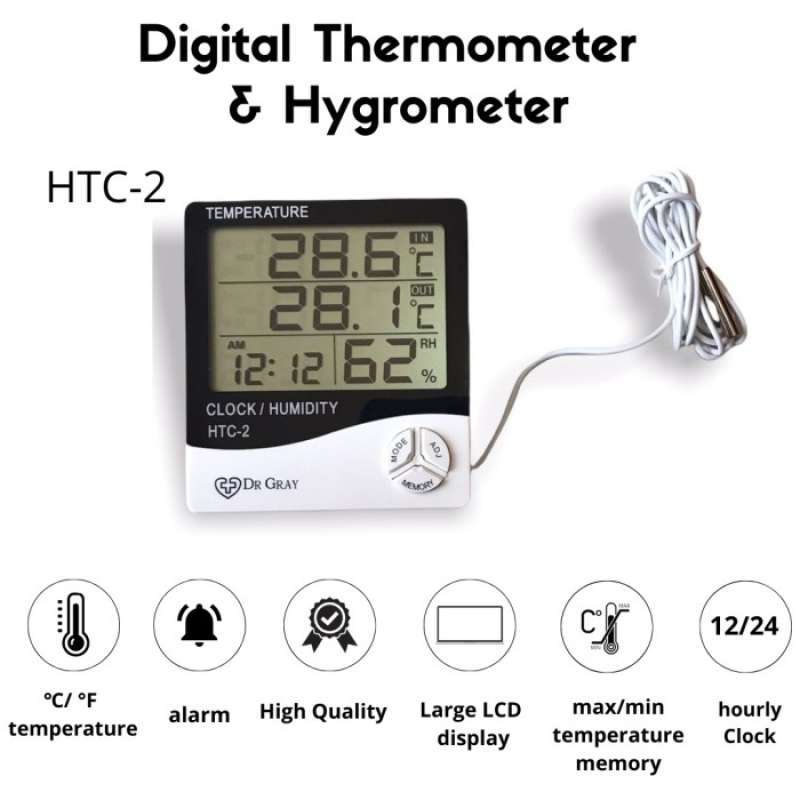 Jual Hygrometer thermometer termometer ruangan indoor outdoor HTC-2 di