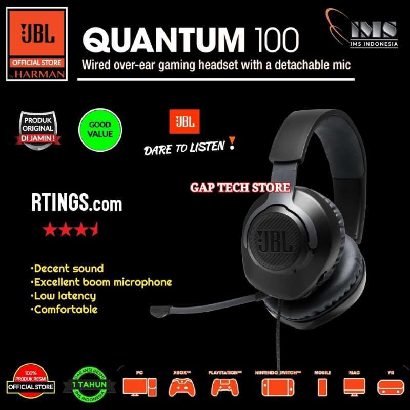 Jual JBL Quantum 100 / Quantum100 Over Ear Gaming Headset With Mic