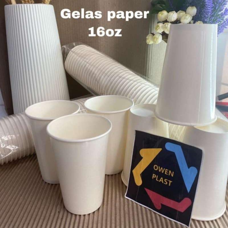Promo GELAS PAPER/PAPER CUP/GELAS KERTAS KOPI UKURAN 16 OZ POLOS ISI 50 ...