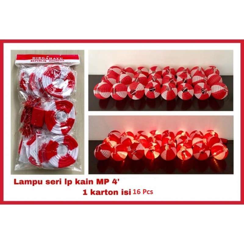 Jual Lampion Hias kain bola merah putih dengan Lampu Seri 17    Agustus