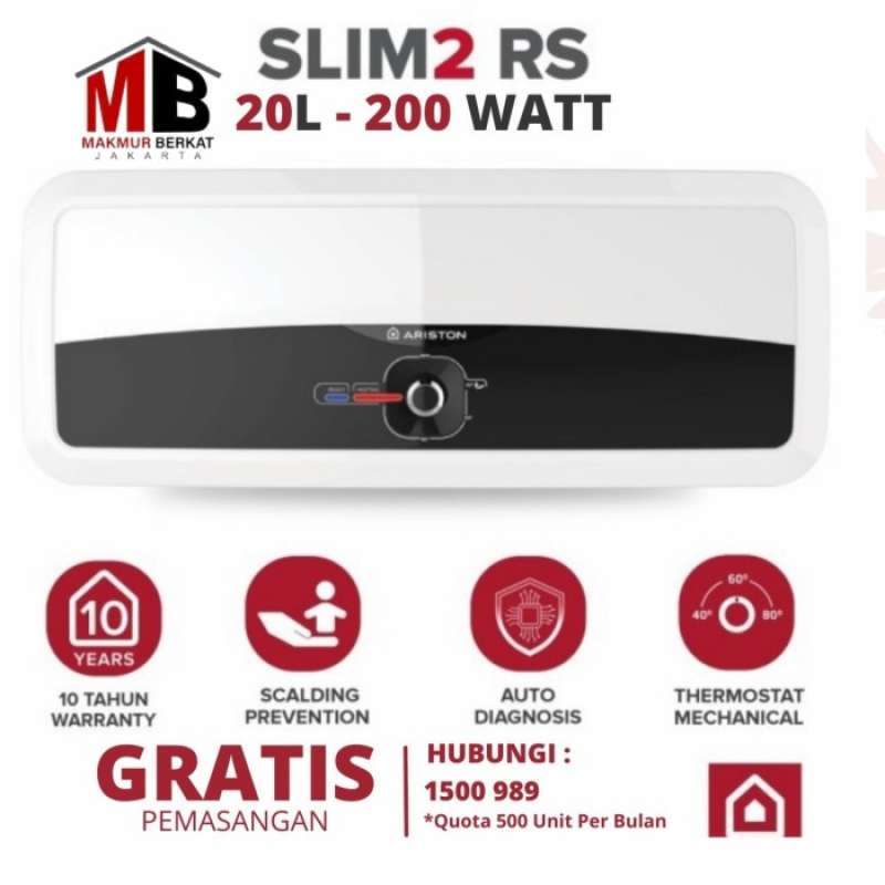 Promo Water Heater 20 Liter Ariston Sl2 20 Rs Slim 200 Watt Diskon 10