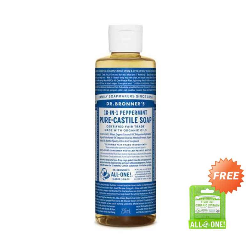Promo Dr. Bronner's Peppermint Pure Castile Liquid Soap 237 ml FREE