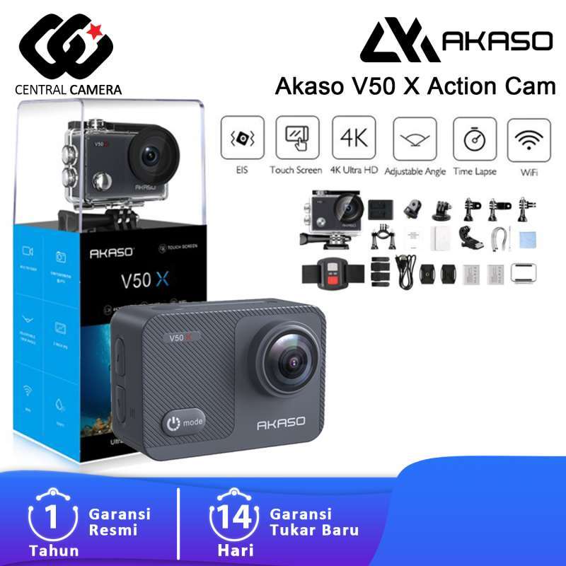 AKASO V50 X sportcamera, selfiestickset, bevat 20 MP waterdichte 4K sportcamera, 30 fps, met 60 cm selfiestick-statief voor actiecamera, opbergtas, 2 batterijen en meer