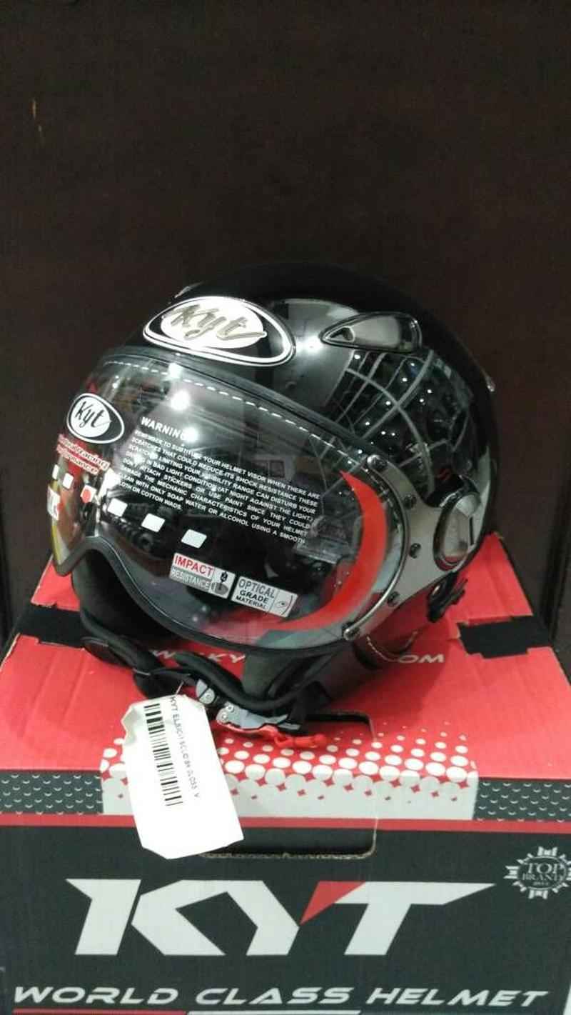 Jual Helm KYT Elsico Black Glossy Solid Half Face Hitam Retro Classic