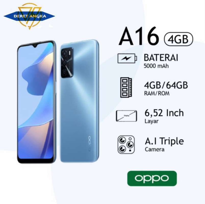 Jual OPPO A16 RAM 4GB ROM 64GB GARANSI RESMI INDONESIA di Seller Deret