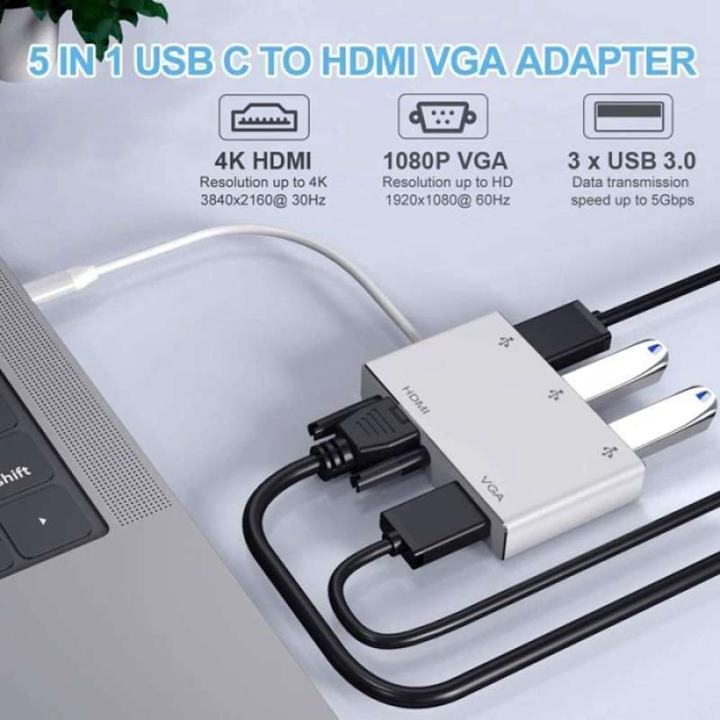 Jual Hub Adapter Multiport Usb-C Ke Hdmi Dvi Vga 4k Usb 3.0 di Seller ...