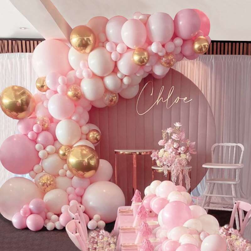 Promo Set Lengkungan Balon Pink Putih Emas dan Konfeti Balon Garland