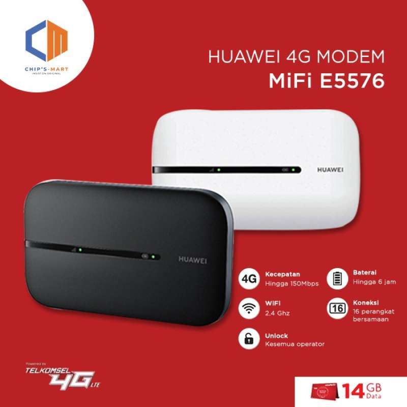 Jual Huawei Modem Wifi E5576 4G LTE ORI Unlock FREE 14GB TELKOMSEL