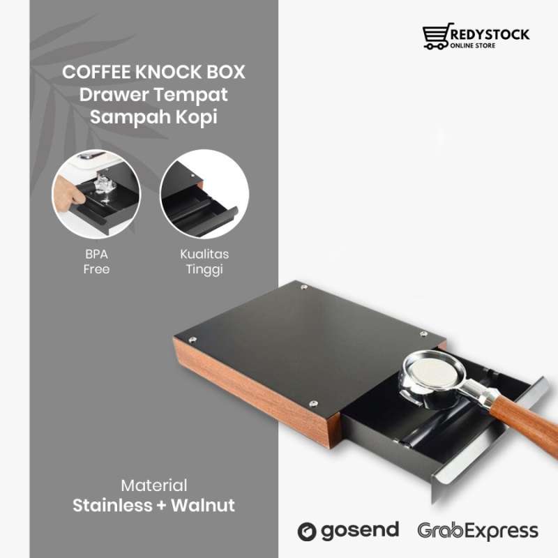 Jual COFFEE KNOCK BOX DRAWER STAINLESS WALNUT TEXTURE TEMPAT SAMPAH
