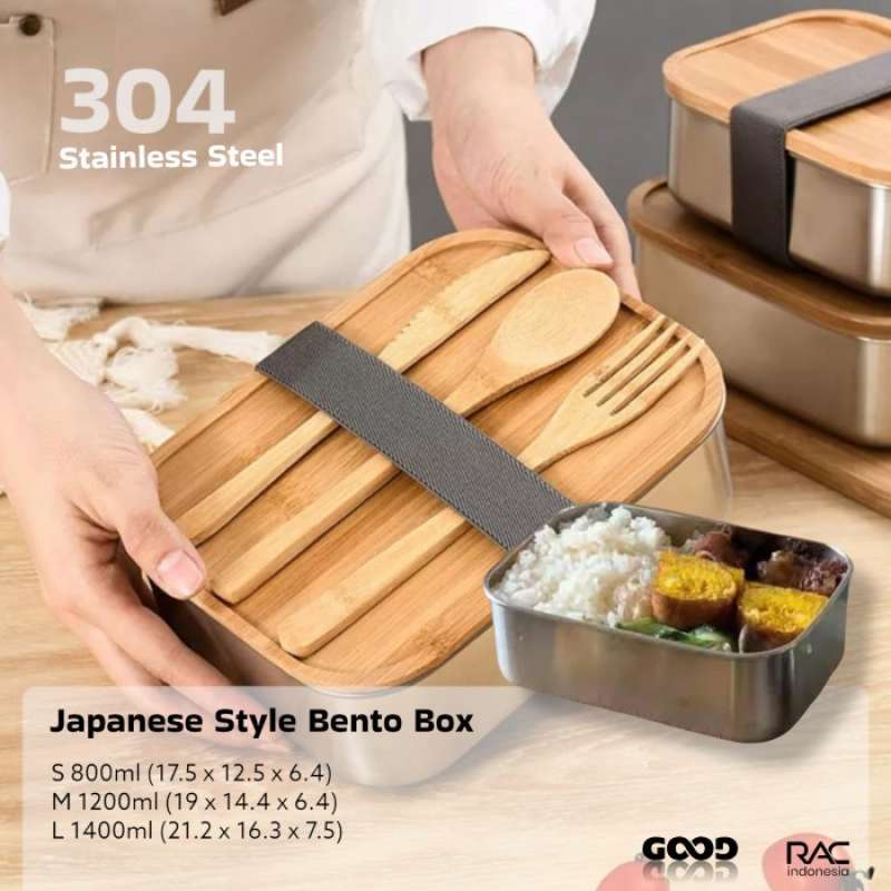 Jual Bento Box Kotak Makan Stainless Steel 304 Berkualitas Tutup Kayu