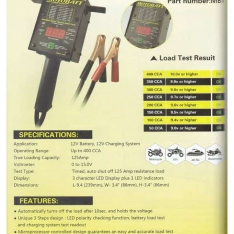 Jual Tester alat cek Aki dan Pengisiaan motor dan Mobil Motobatt