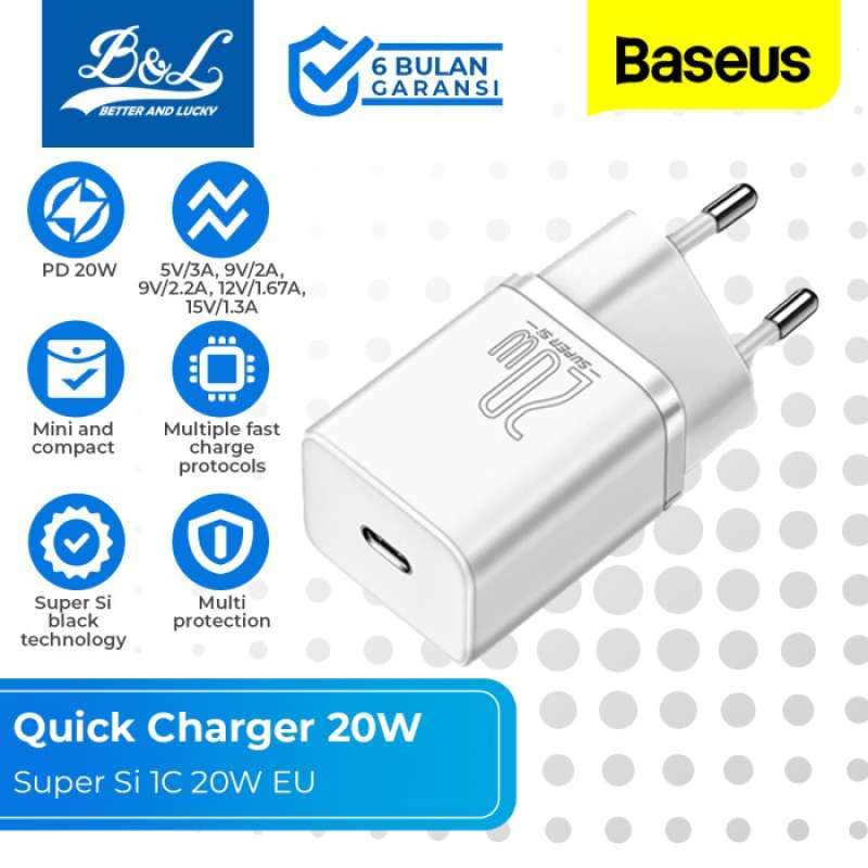 Baseus 20W Netzteil-Ladegerät Set In Weiß – Super SI PD Schnellladung, Minimalistisches Design