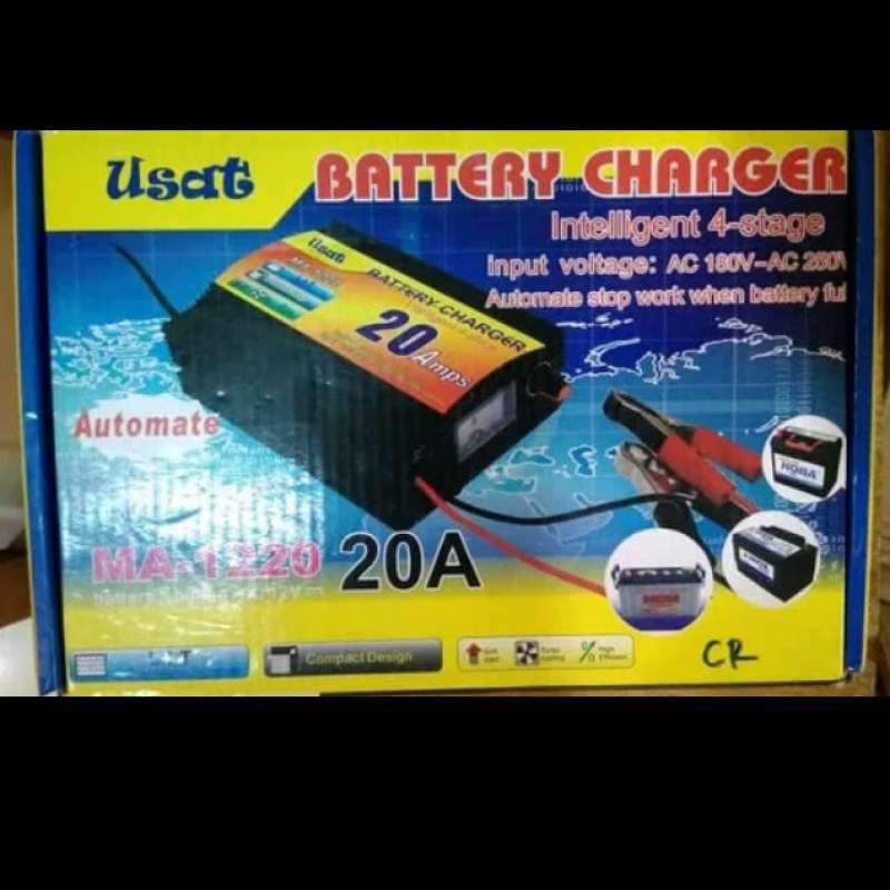 Jual charger accu/aki 12v 20a usat battery charger ma1220 otomatis di