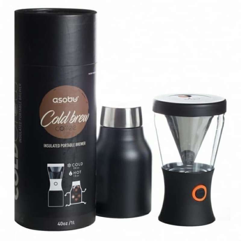 Asobu Coldbrew Draagbare Cold Brew Koffiezetapparaat met een vacuüm geïsoleerd 1 liter roestvrij staal 18/8 karaf Bpa vrij (hout