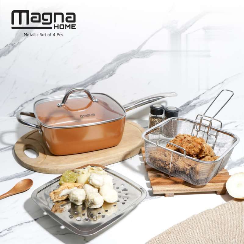 Jual Magna Home Metallic Deep Square Fry Pan 6 Fungsi Bisa Kompor