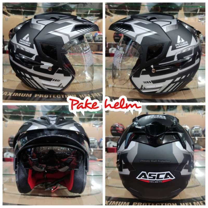 Jual Helm Asca Premier Black Silver Dof Helm Half Face Helm Double