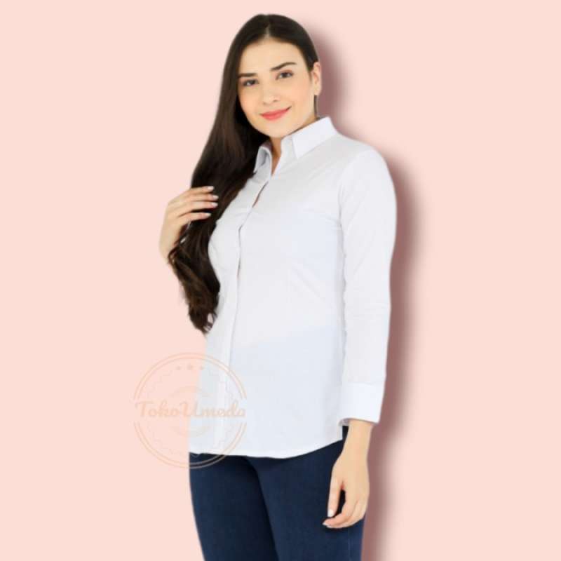 Promo Jual Kemeja Putih Polos Wanita Lengan Panjang Kantor Kerja Formal