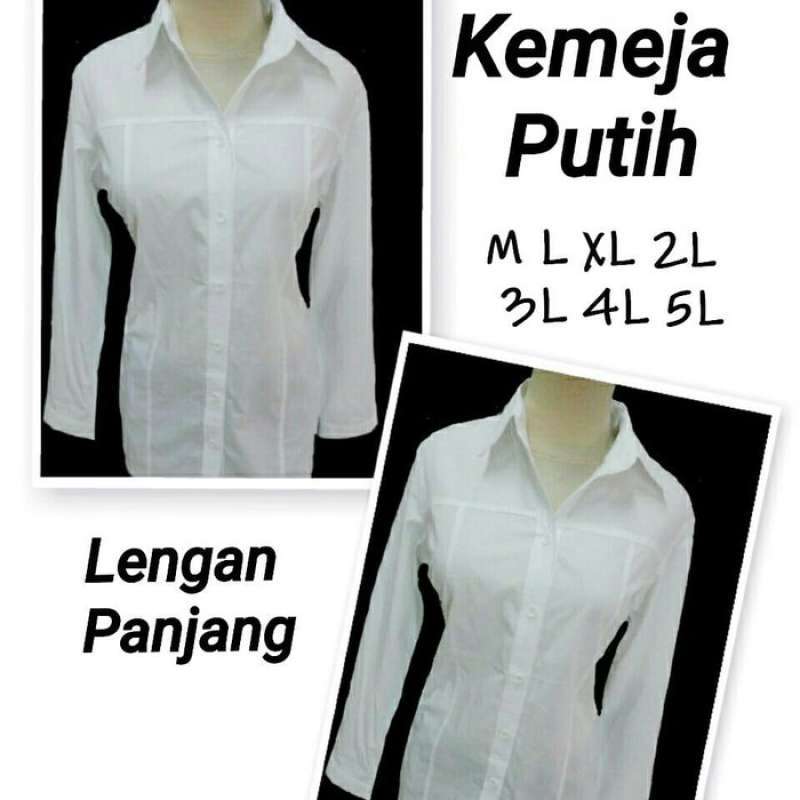 Promo Jual Kemeja Putih Wanita Jumbo Lengan Panjang Baju Atasan Blouse