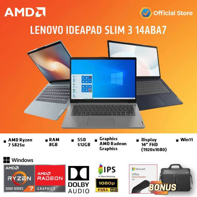 LAPTOP LENOVO IDEAPAD SLIM 3 14ABA7-1XID | R7-5825U 8/512 AMD W11+OHS