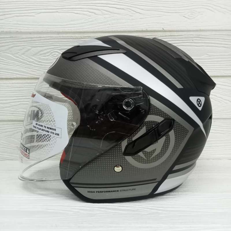 Jual HELM NHK R1 ECTO NHK DOUBLE VISOR NHK HALF FACE R 1 M BLACK SILVER DOFF di Seller Master
