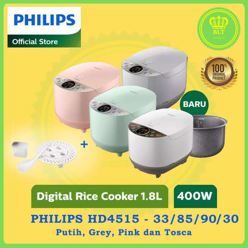 Jual PHILIPS HD4515 Rice Cooker Digital 1.8 Liter Fuzzy Logic PUTIH GREY PINK HIJAU TOSCA HD