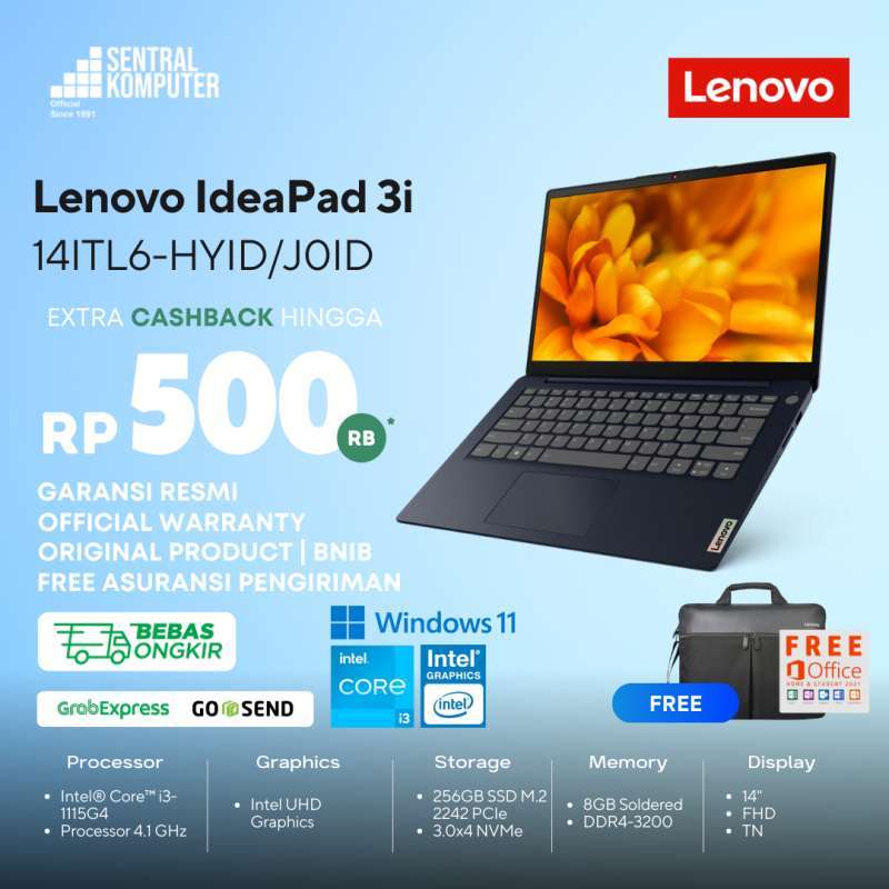 Jual Lenovo Ip3 14itl6 Hyid J0id I3 1115g4 8gb 256gb Win 11 Ohs Di