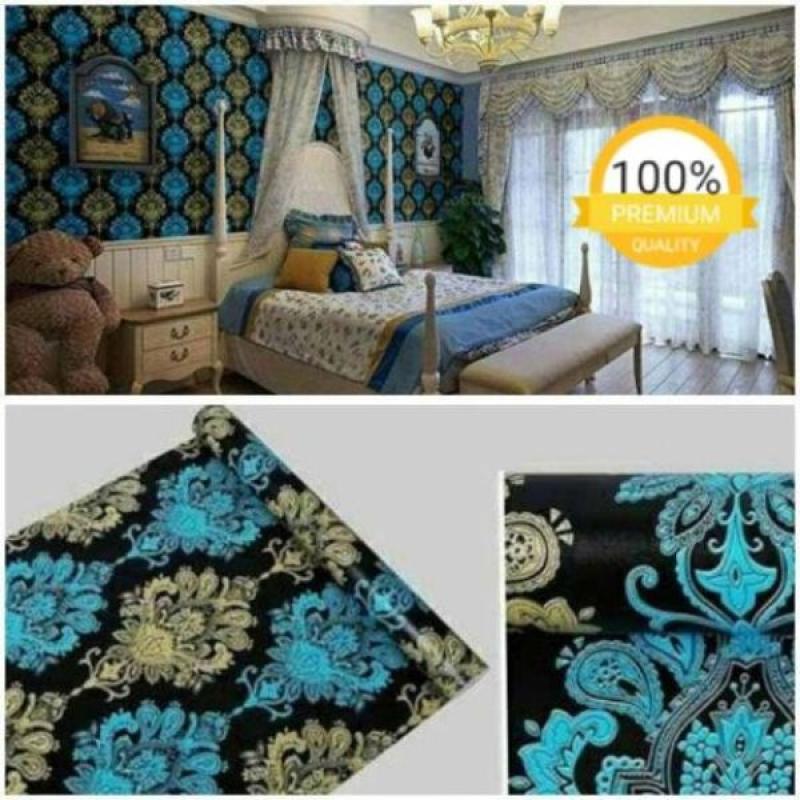 Jual Wallpaper Sticker Dinding Wps 251 Batik Gold Biru di Seller