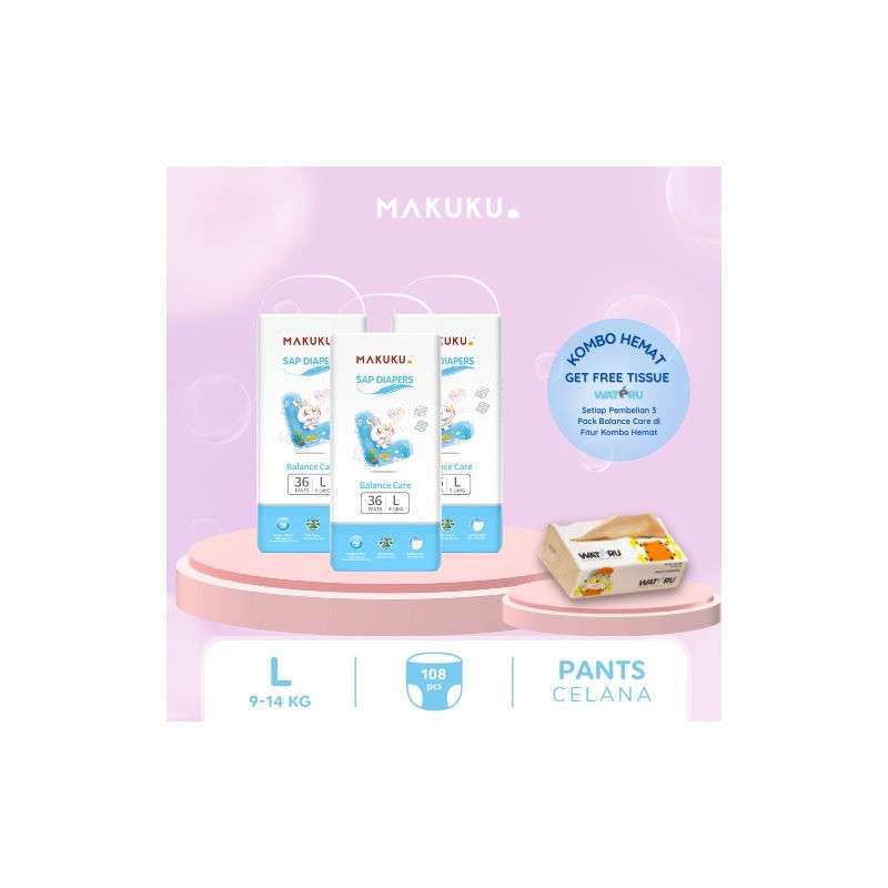 Jual 3 PACK MAKUKU SAP Diapers Balance Care Pants L36 di Seller