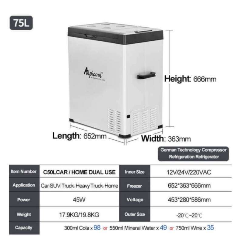Jual Alpicool C75 Kulkas Portable Refridgerator Chest Freezer Kulkas ...