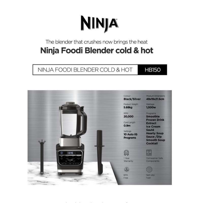 Promo Ninja Foodi Hot & Cold Blender Black & Silver, HB150 glass