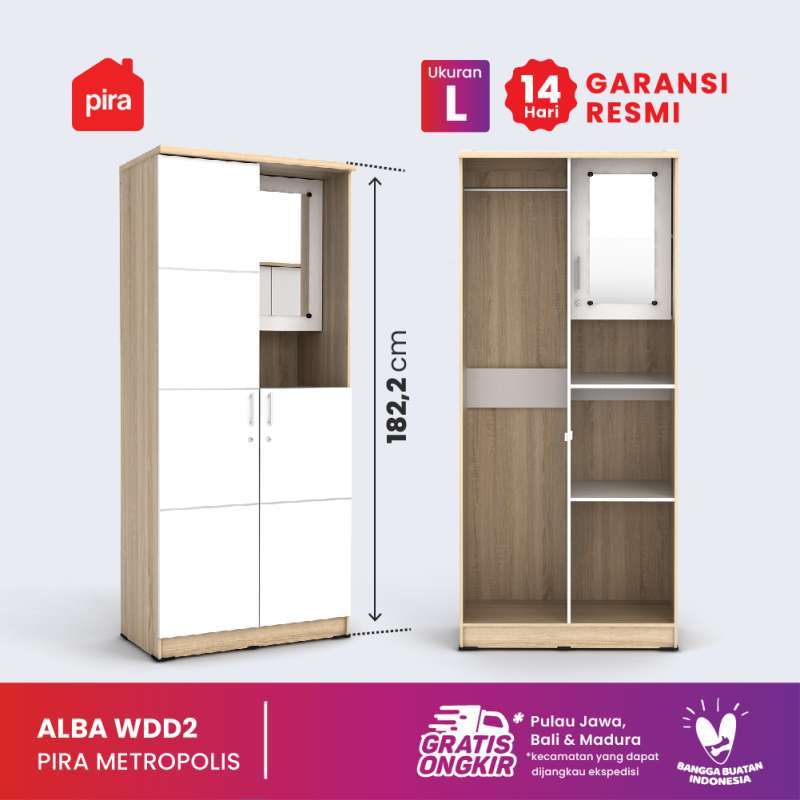 Lemari Pakaian Murah 2 Pintu Full Rak Lemari Anak Baby Locker Pira Metropolis - Alba BLS 60