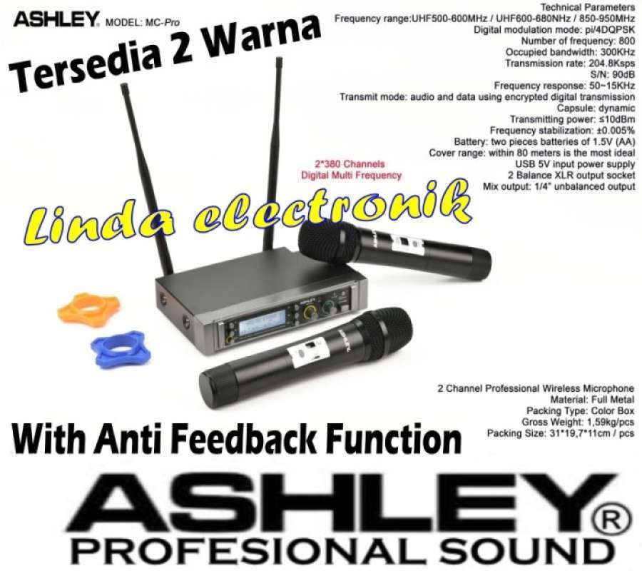 Jual Mic Wireless Ashley Mc Pro Mcpro Uhf Digital Multi Fequency Di