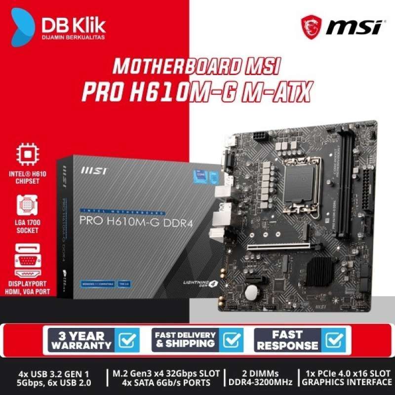 Jual Motherboard MSI PRO H610MG DDR4 mATX LGA1700 HDMI DP MSI H610M