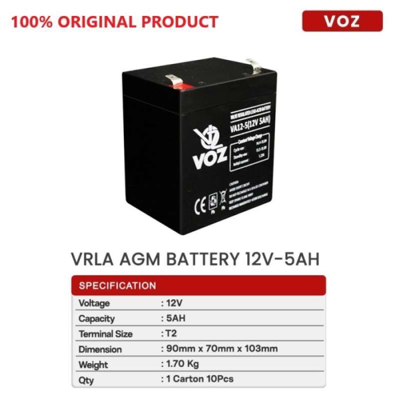 Promo VOZ VRLA AGM 12V 5Ah Aki Kering Baterai Battery Berkualitas