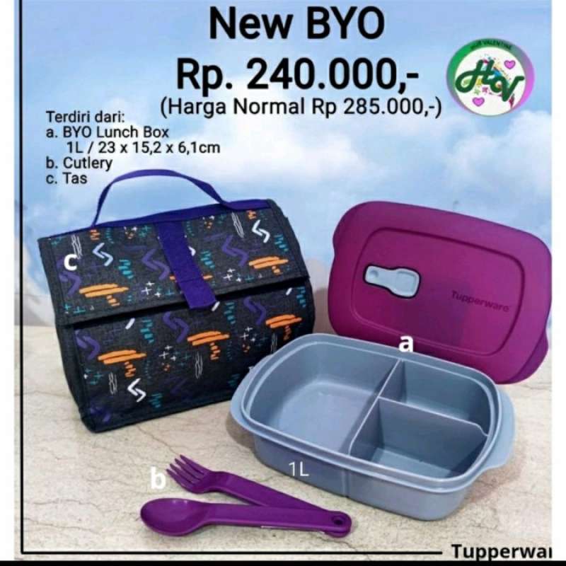 Jual Tupperware Byo Lunch Box Set Tempat Makan Bekal Tas Ungu di