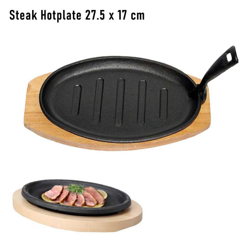 Promo Steak Hot Plate Hotplate Wadah Wajan Garis Daging Grill + Alas