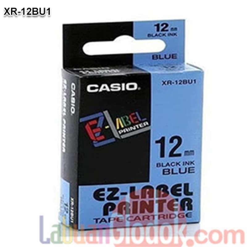 Jual EZ Label Printer XR12BU1 12mm Black Ink Blue Tape Label Casio di