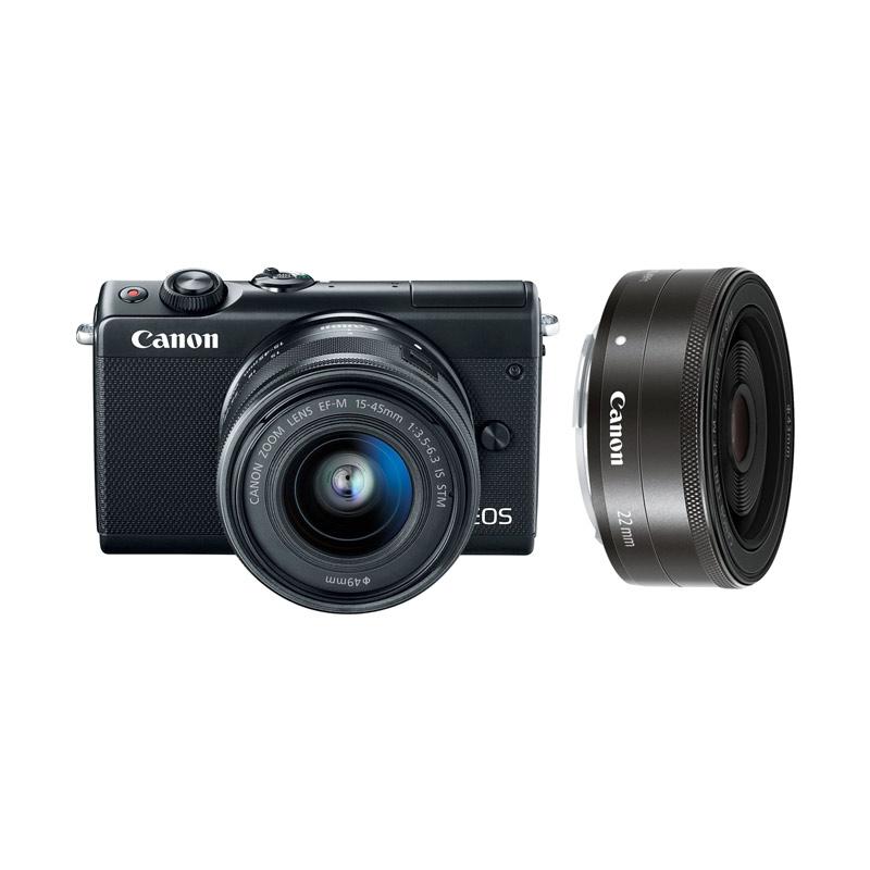 Jual Canon Eos M100 Kit 1545mm + 22mm Kamera Mirrorless Black Di
