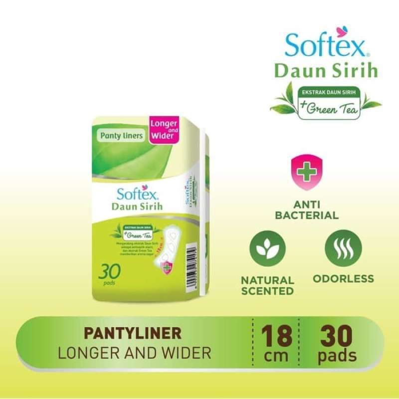 Jual SOFTEX Pantyliner Daun Sirih Pembalut Wanita 18cm (30 pads) di