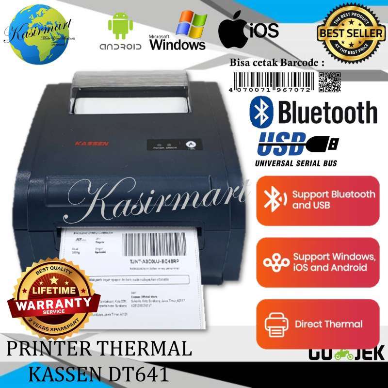 Jual KASSEN DT641 PRINTER BLUETOOTH LABEL STICKER THERMAL A6 KASSEN DT-641 BARCODE RESI JNT/JNE