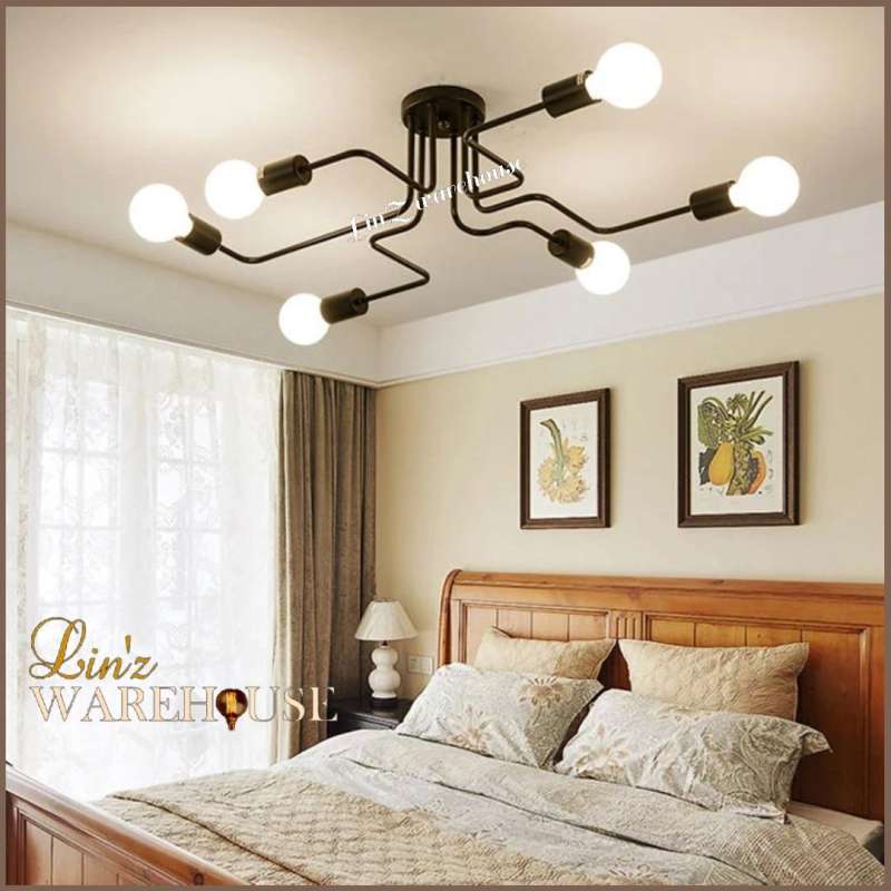Jual Lampu plafon ceiling MODERN BLACK IRON 6 ARMS ceiling lamp di