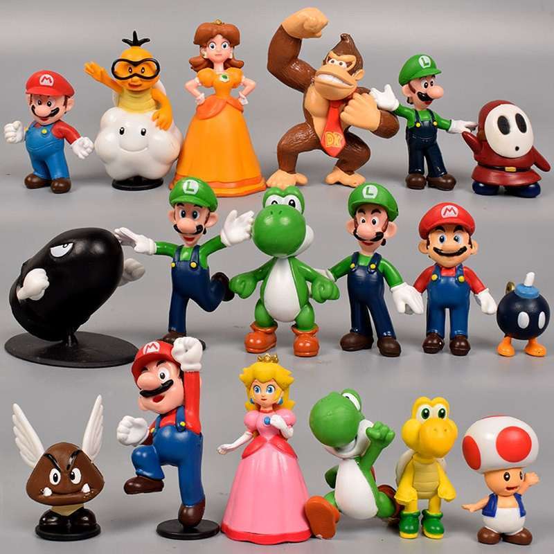 Jual 18Pcs/Lot Super Mario Bros PVC Action Figures Toys Yoshi Peach