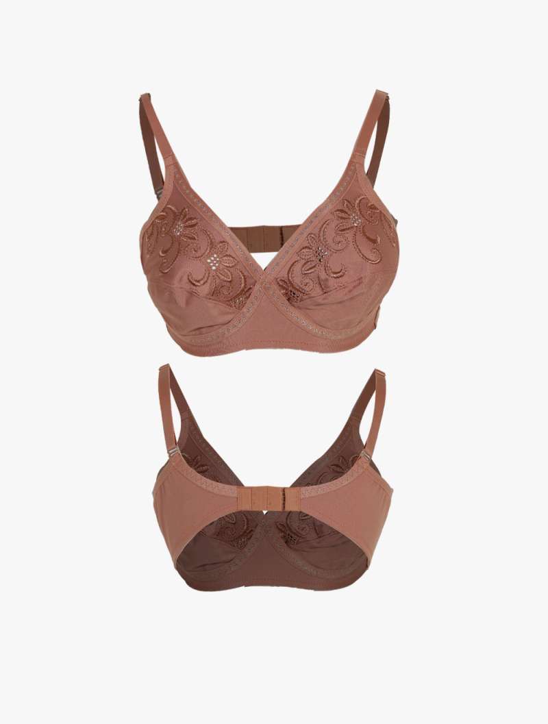 Jual MARKS & SPENCER Bra Floral Embroidery Crossover Non Wired Full Cup UK 36C Nutmeg di