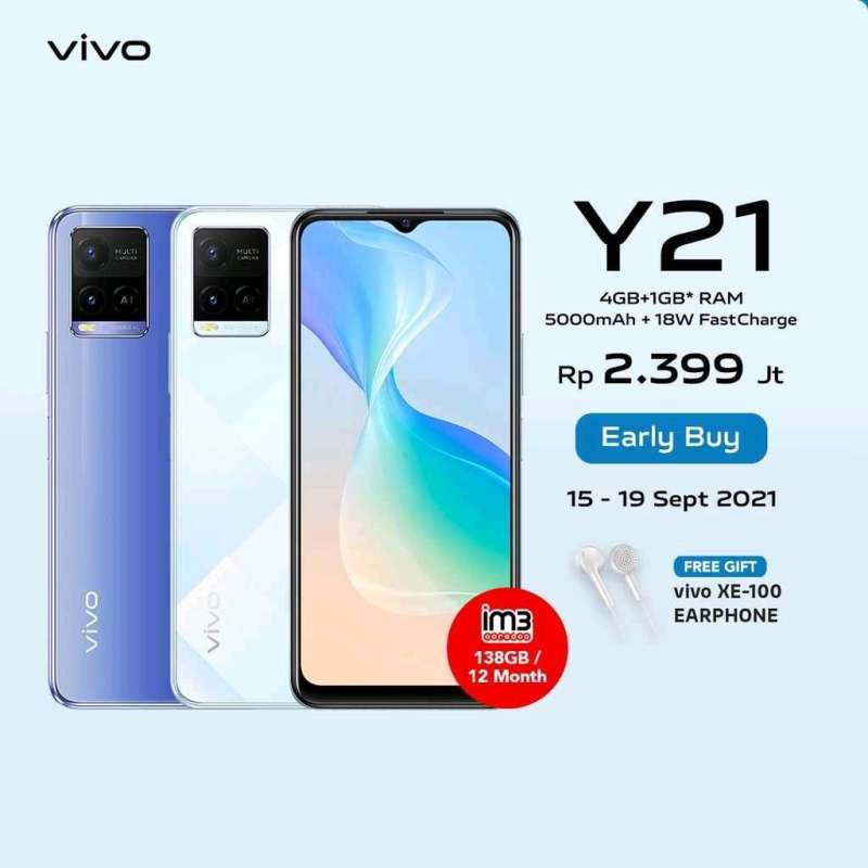 Jual Vivo Y21 [RAM 4GB+1GB/ROM 64GB] 5000   mAh | 18W | Garansi Resmi