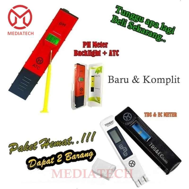 Promo PAKET Mediatech Alat Ukur PH Meter Backlight + ATC Dan TDS & EC Meter Diskon 55 di Seller