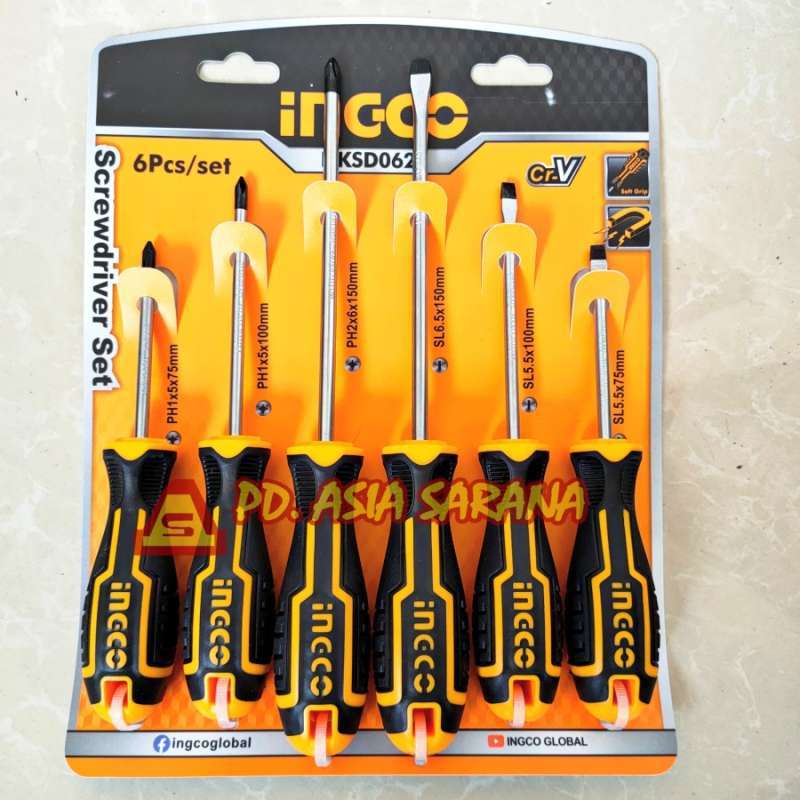 Jual Screwdriver 6pcs Set Magnet Ingco / Obeng Plus Minus Chrome Cr-v ...