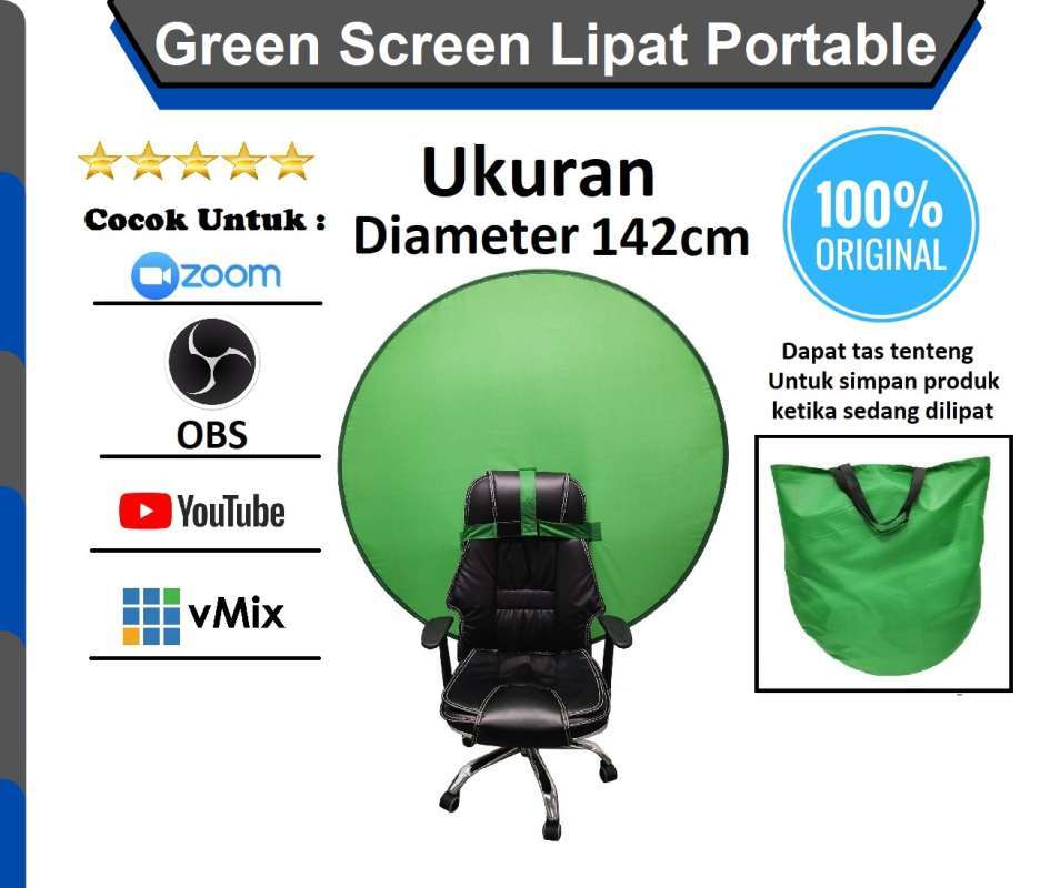 Jual Green Screen Lipat Portable Background ChromaKey Kelas Daring ZOOM