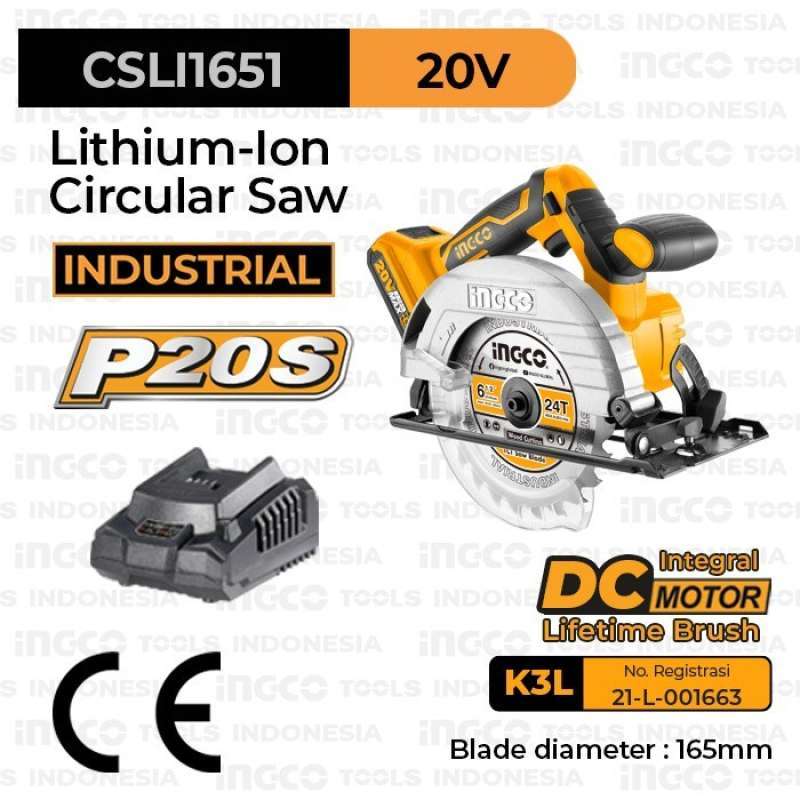 Jual Cordless Circular Saw INGCO CSLI1651 / Mesin Gergaji Serkel P20S
