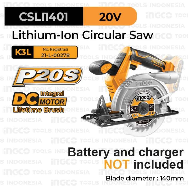 Jual Cordless Circular Saw INGCO CSLI1401 20V 6 P20S Mesin Circle