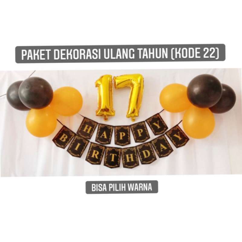 Jual Paket Dekorasi Ulang tahun simpel hitam gold Happy birthday set